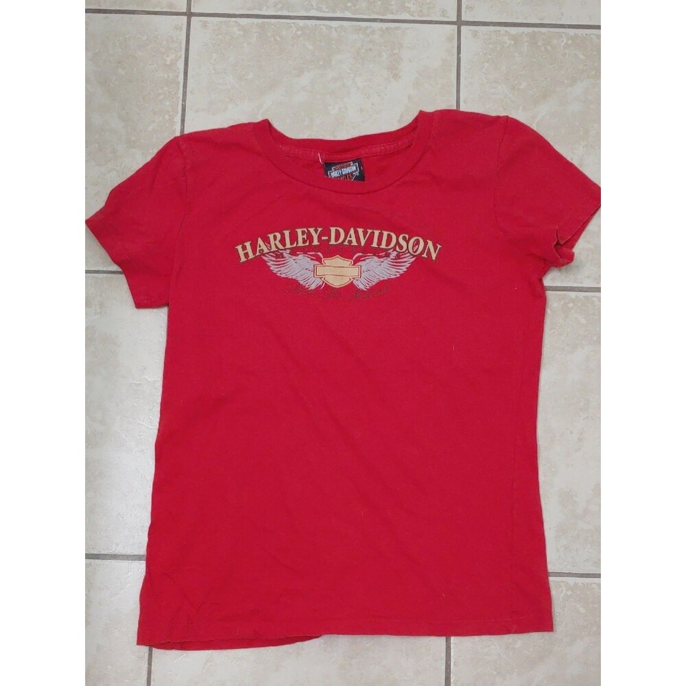 Vintage 00s Harley Davidson Shirt Women's Red Y2K Angel Wing Tee Size M
